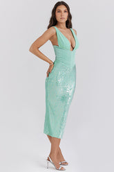 Thala Seafoam Sequin Corset Midi Dress | Dress In Beauty